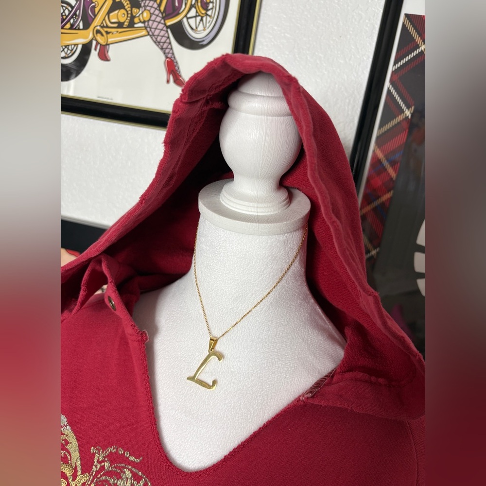 Aeropostale Red Gold Sequin Graphic Kangaroo Pocket Hoodie Y2K 2000s Fall Cyber - Picture 3 of 6